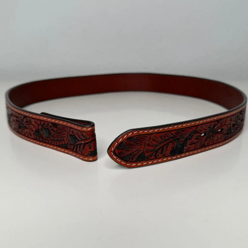 Unbranded Leather Belt Strap Unisex Brown Floral Tooled‎ Western Boho 28